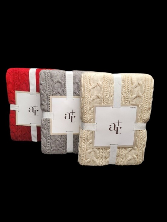 Allen + Roth Other - allen + roth Cable Knit Throw Blankets Available In Cream, Gray, Or Red 48X58 In